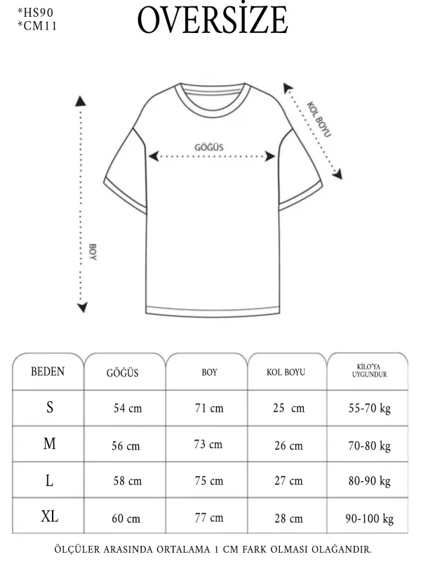 Unisex Bisiklet Yaka Baskılı Oversize T-Shirt - Siyah