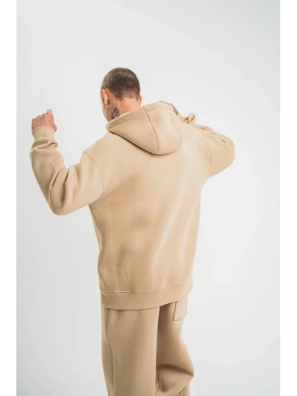 Unisex Double Oversize Kapşonlu Basic SweatShirt - Bej
