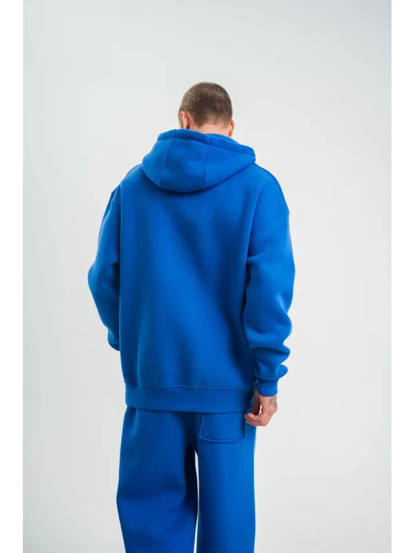 ERKEK Double Oversize Kapşonlu Basic SweatShirt - Mavi