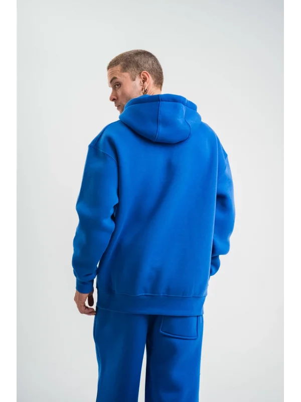ERKEK Double Oversize Kapşonlu Basic SweatShirt - Mavi