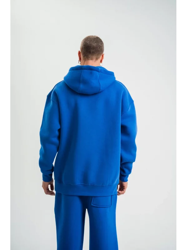 ERKEK Double Oversize Kapşonlu Basic SweatShirt - Mavi