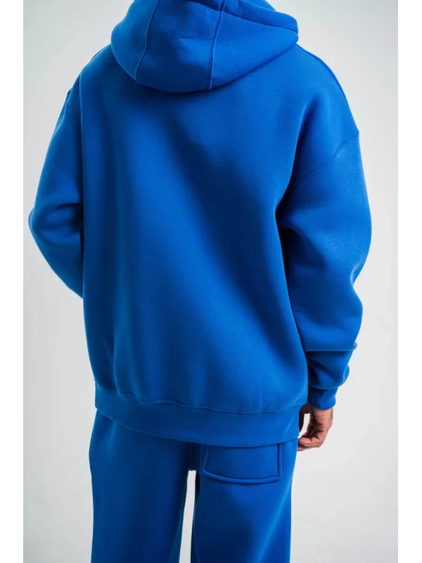 ERKEK Double Oversize Kapşonlu Basic SweatShirt - Mavi