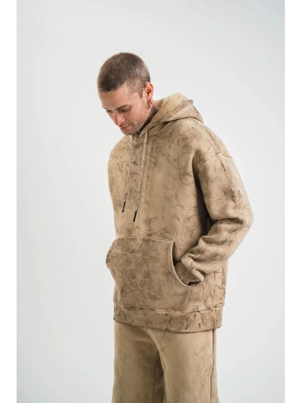 ERKEK Double Oversize Kapşonlu Yıkamalı SweatShirt - Bej