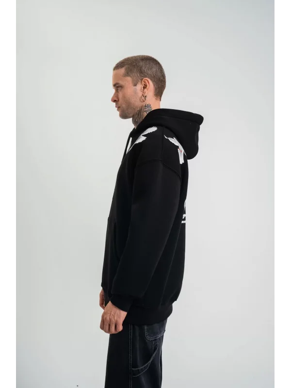 Unisex Uzun Kol Bisiklet Yaka Yıkamalı SweatShirt - Siyah