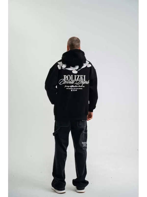 Unisex Uzun Kol Bisiklet Yaka Yıkamalı SweatShirt - Siyah