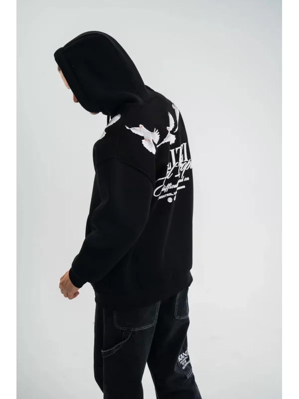 Unisex Uzun Kol Bisiklet Yaka Yıkamalı SweatShirt - Siyah