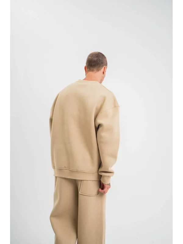 Uzun Kol Bisiklet Yaka Basic SweatShirt - Bej