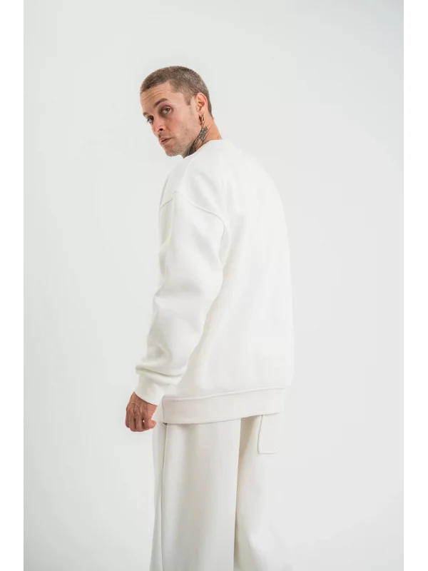 Uzun Kol Bisiklet Yaka Basic SweatShirt - Beyaz