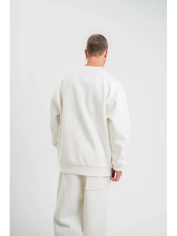 Uzun Kol Bisiklet Yaka Basic SweatShirt - Beyaz