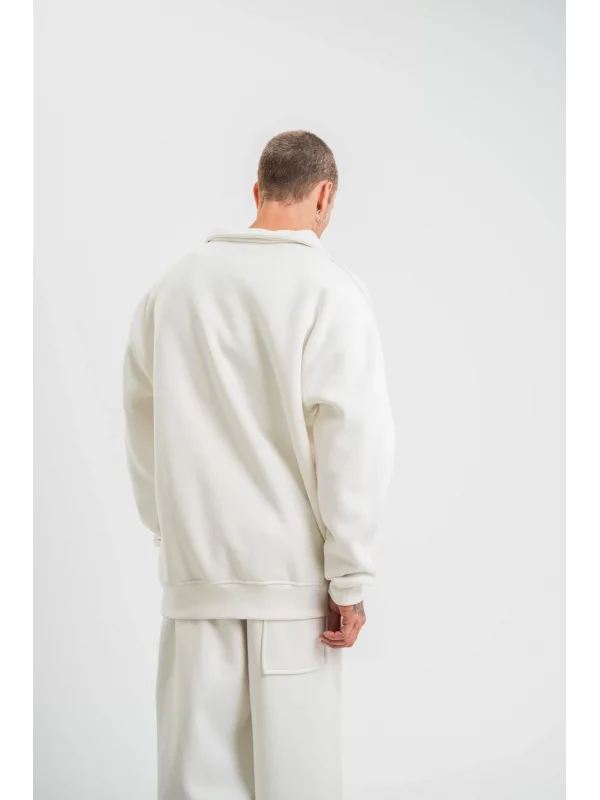 Uzun Kol Bisiklet Yaka Basic SweatShirt - Beyaz