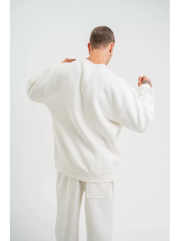 Uzun Kol Bisiklet Yaka Basic SweatShirt - Beyaz