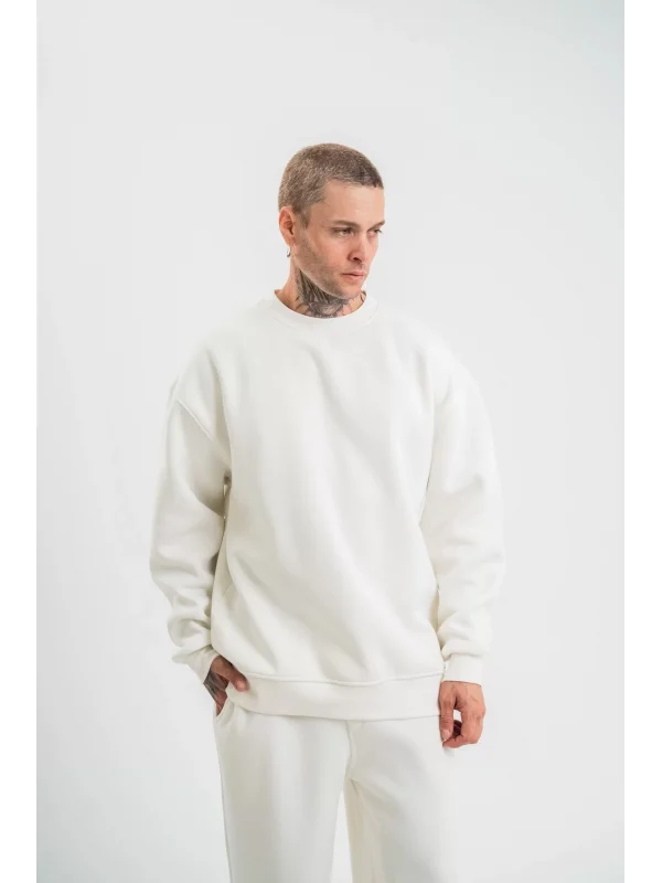 Uzun Kol Bisiklet Yaka Basic SweatShirt - Beyaz