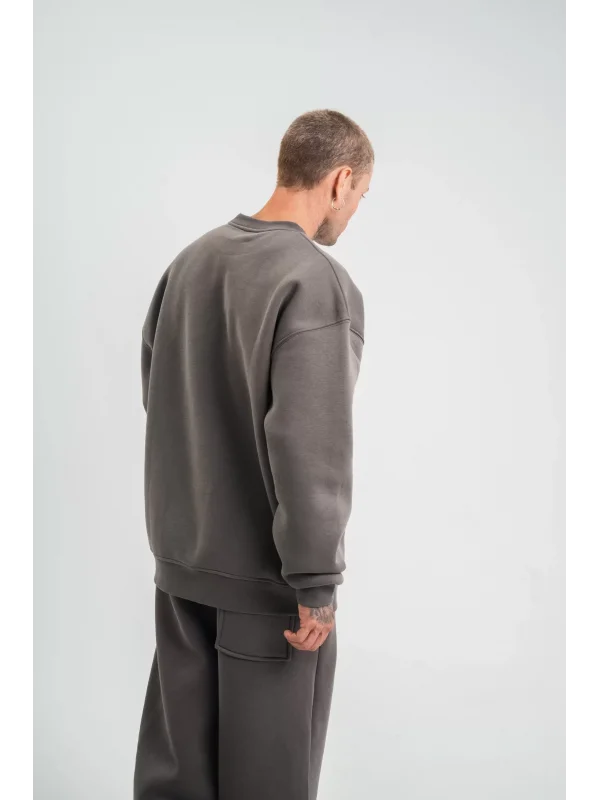 Uzun Kol Bisiklet Yaka Basic SweatShirt - Füme