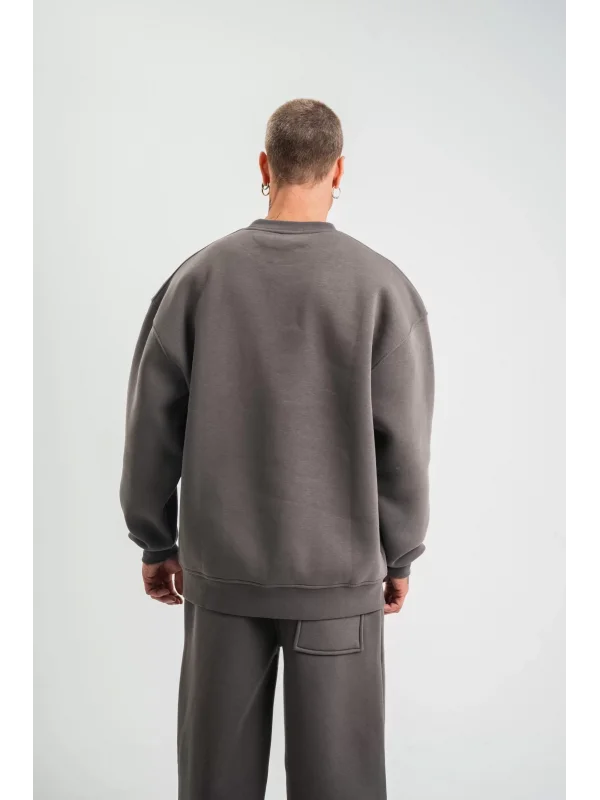 Uzun Kol Bisiklet Yaka Basic SweatShirt - Füme