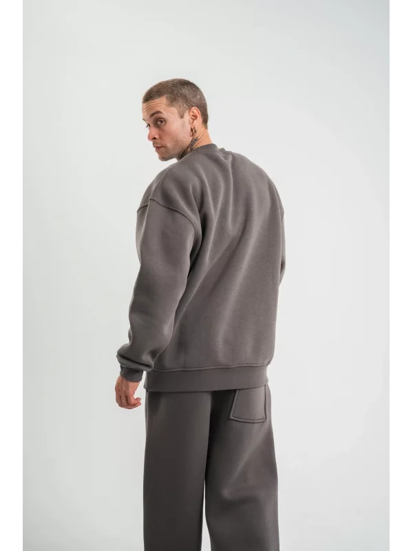 Uzun Kol Bisiklet Yaka Basic SweatShirt - Füme