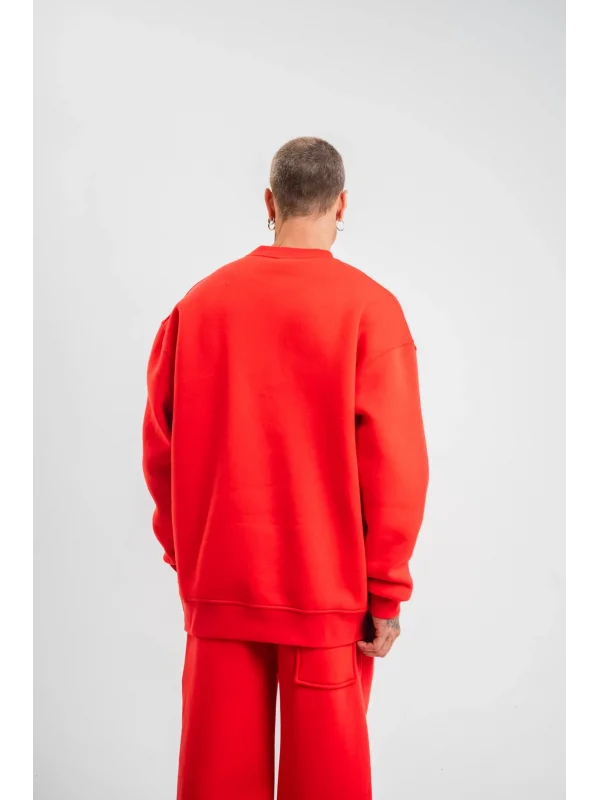 Uzun Kol Bisiklet Yaka Basic SweatShirt - Kırmızı