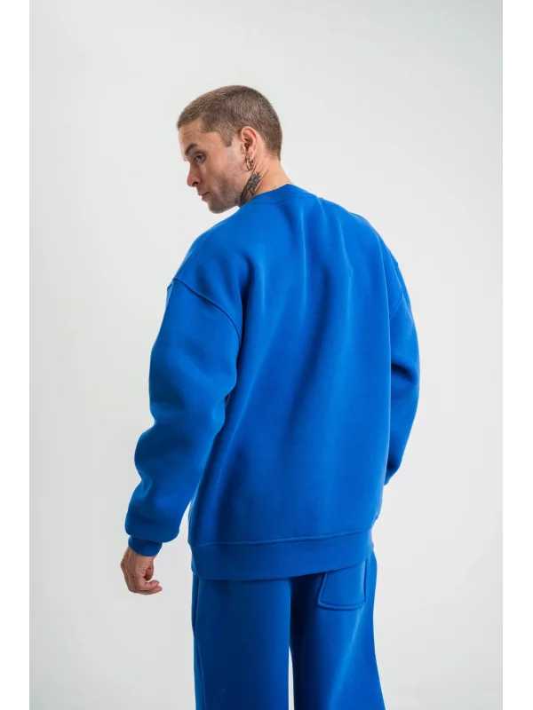 Uzun Kol Bisiklet Yaka Basic SweatShirt - Mavi