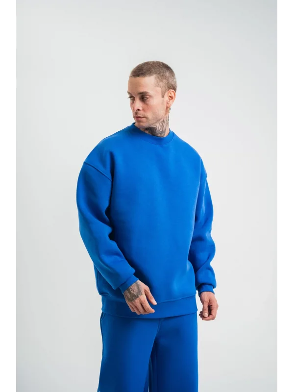 Uzun Kol Bisiklet Yaka Basic SweatShirt - Mavi