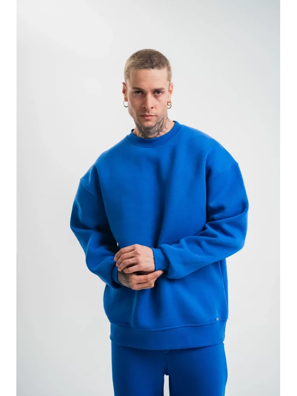 Uzun Kol Bisiklet Yaka Basic SweatShirt - Mavi