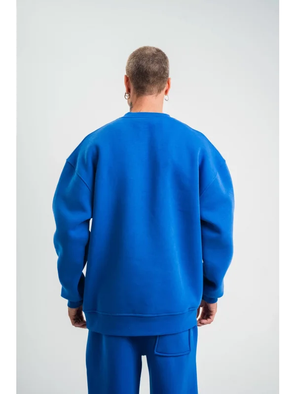 Uzun Kol Bisiklet Yaka Basic SweatShirt - Mavi