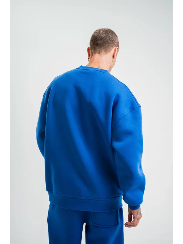 Uzun Kol Bisiklet Yaka Basic SweatShirt - Mavi
