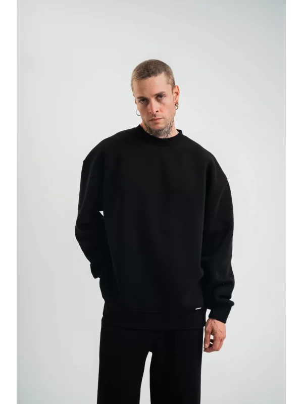 Uzun Kol Bisiklet Yaka Basic SweatShirt - Siyah