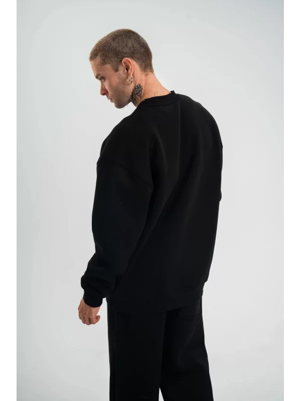 Uzun Kol Bisiklet Yaka Basic SweatShirt - Siyah