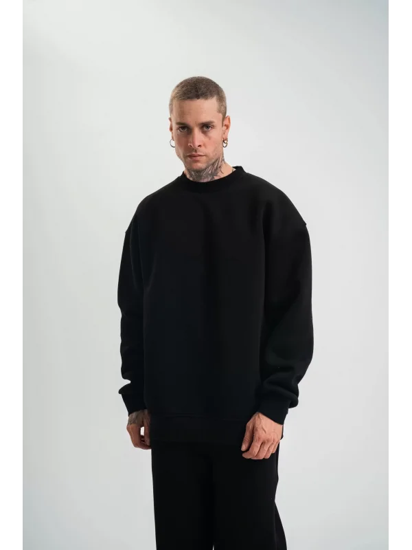 Uzun Kol Bisiklet Yaka Basic SweatShirt - Siyah