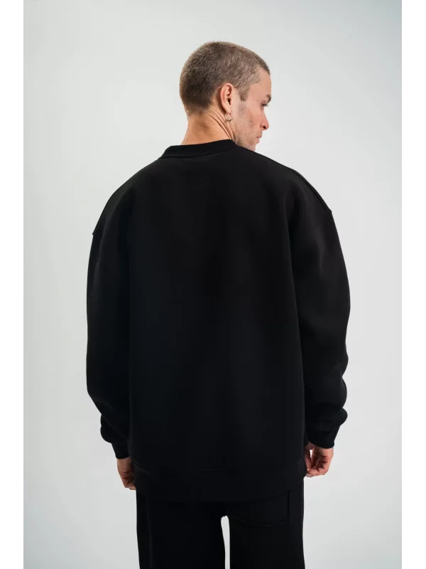 Uzun Kol Bisiklet Yaka Basic SweatShirt - Siyah