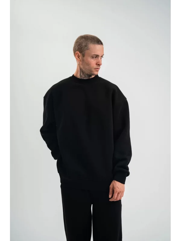 Uzun Kol Bisiklet Yaka Basic SweatShirt - Siyah