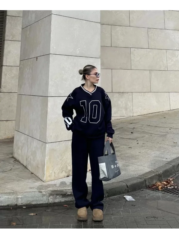 V Yaka Üç İplik Sweat Takım - Siyah