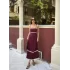 Askılı Uzun Şerit Detaylı Şık ve Rahat Elbise - Bordo