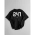 Baskılı Oversize Bisiklet Yaka T-shirt - Siyah