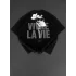 Baskılı Oversize Bisiklet Yaka T-shirt - Siyah