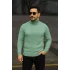Erkek Balıkcı Yaka Bağazlı Triko Kazak Pamuklu Kalın Fitilli Dokuma, Regular Fit Uzun Kollu Kışlık Model - Mint Yeşili