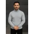 Erkek Balıkcı Yaka Bağazlı Triko Kazak Pamuklu Kalın Fitilli Dokuma, Regular Fit Uzun Kollu Kışlık Model - Gri