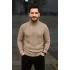 Erkek Balıkcı Yaka Bağazlı Triko Kazak Pamuklu Kalın Fitilli Dokuma, Regular Fit Uzun Kollu Kışlık Model - Bej