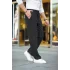 Erkek Cizgili Dokuma Krep Jogger Buggy Pantalon Rahat kalıp - Siyah