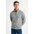 Erkek Dik Yaka Sweatshirt Dik Yaka Yarım Fermuarlı 3 İplik Şardonlu Pamuk Kumaş - Gri