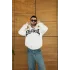 Erkek Kapüşonlu 3 İplik Şardonlu Önü Baskılı Fermuarlı Oversize Sweatshirt - Beyaz
