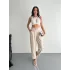 Kadın Yüksel Bel Rahat Paça Pantalon - Kırık Beyaz