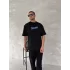 Ön ve Arka Baskılı Oversize Bisiklet Yaka T-shirt- Siyah
