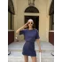 Osy Modal yumuşak dokulu Kumaş Kadın Parçalı Bisiklet Yaka T-shirt Mini Şortlu Etek İkili Takım -Lacivert