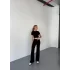 Osy Modal Yumuşak Dokulu Kumaş Kısa Kollu Crop Rahat Pantalon ikili Takım - Siyah