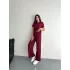 Osy Modal Yumuşak Dokulu Kumaş Kısa Kollu Yakalı T-shirt Pantalon ikili Takım- Bordo
