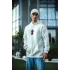 Üç İplik Kapüşonlu Baskılı Oversize SweatShirt- Beyaz