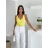 V Yaka Askılı Arkası Açık Triko Crop - Sarı