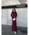 Acık Sırt Detaylı Maxi Uzun Boy Elbise- Bordo