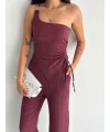 Asimetrik Crop Pantalon ikili Takım - Gül Kurusu