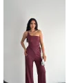 Asimetrik Crop Pantalon ikili Takım - Gül Kurusu